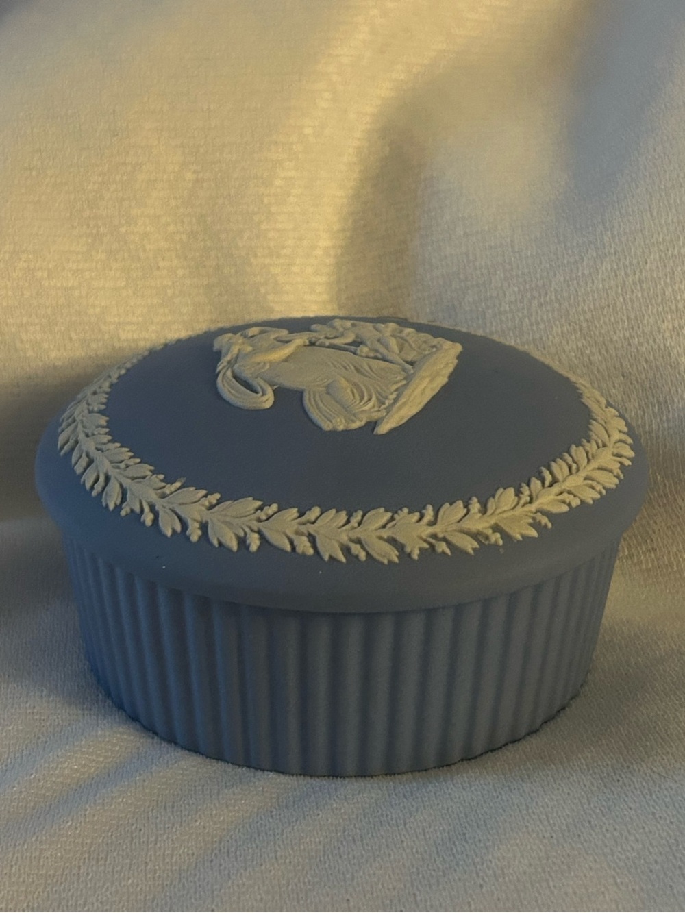 Vintage Wedgwood Blue Jasperware Lidded Trinket Box